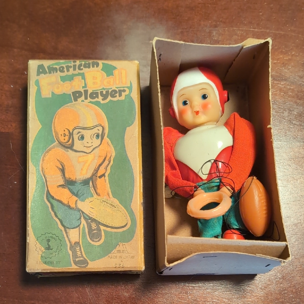 Vintage Football Wind-up Toy with Original Box